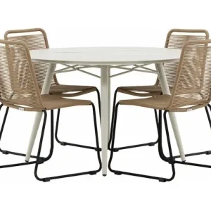 LinaLindos tuinmeubelset 1 eettafel, 4 stoelen beige.