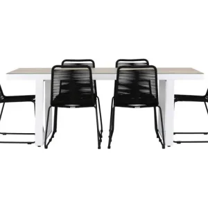 MerloLindos tuinmeubelset 1 eettafel, 6 stoelen wit.