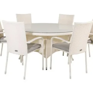 Volta tuinmeubelset tafel ?150cm en 6 stoel Anna wit.