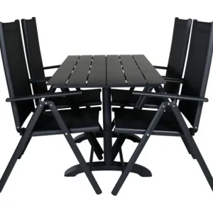 Denver tuinmeubelset tafel 70x120cm en 4 stoel Break zwart.