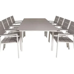 Levels tuinmeubelset tafel 100x160/240cm en 8 stoel Levels wit, grijs.