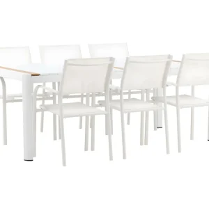 Togo tuinmeubelset tafel 100x200cm wit, 6 stoelen Santorini wit.