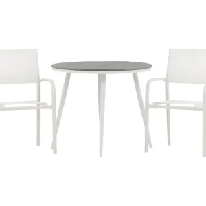 Break tuinmeubelset tafel ?90cm grijs, 2 stoelen Santorini wit.