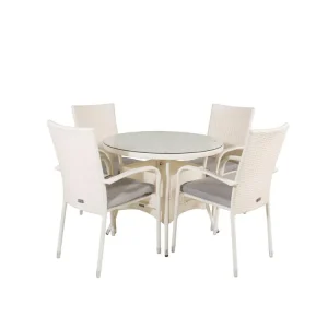 Volta tuinmeubelset tafel ?90cm en 4 stoel Anna wit.