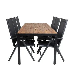 Bois tuinmeubelset tafel 90x205cm en 6 stoel Break zwart, naturel.
