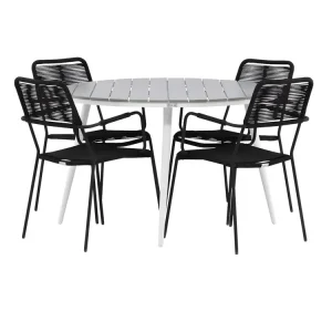 Break tuinmeubelset tafel ?120cm grijs, 4 stoelen Lindos zwart.