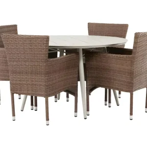 Lina tuinmeubelset tafel ?120cm beige, 4 stoelen Malina naturel.