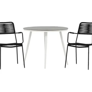 Break tuinmeubelset tafel ?90cm grijs, 2 stoelen Lindos zwart.