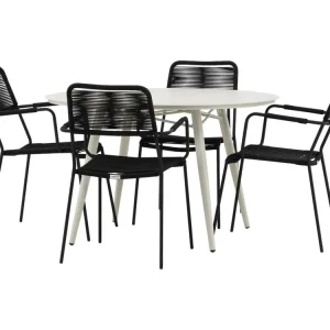 Lina tuinmeubelset tafel ?120cm beige, 4 stoelen Lindos zwart.