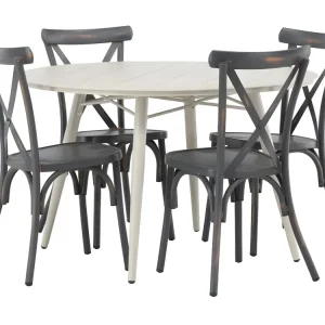 Lina tuinmeubelset tafel ?120cm beige, 4 stoelen Peking donkergrijs.