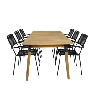 Julian tuinmeubelset tafel 100x210cm en 6 stoel armleuning Lindos zwart, naturel.