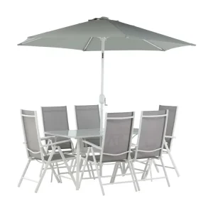 Brekki tuinmeubelset tafel 90x150cm wit, 6 stoelen wit.