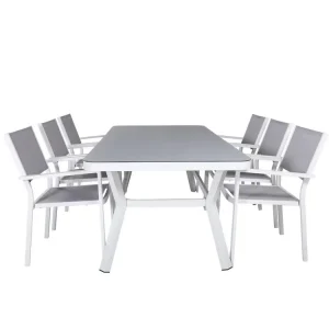 Virya tuinmeubelset tafel 100x200cm en 6 stoel Copacabana zwart, grijs, wit.