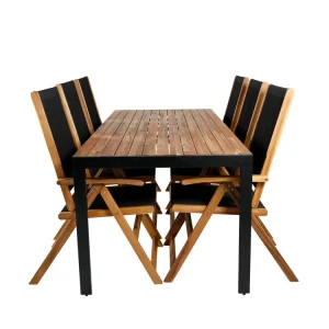 Bois tuinmeubelset tafel 90x205cm en 6 stoel Little John zwart, naturel.
