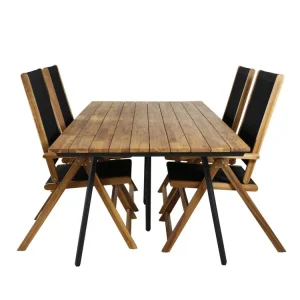 Chan tuinmeubelset tafel 100x200cm en 4 stoel Little John zwart, naturel.