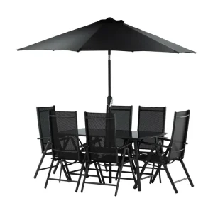 Brekki tuinmeubelset tafel 90x150cm zwart, 6 stoelen zwart.