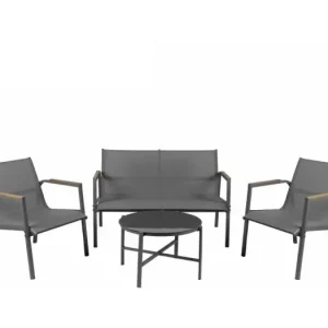 Tuinset 4 zitplaatsen - Antracietgrijs metaal en textileen - Glazen tafel - Elegantie en comfort