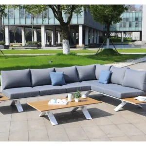 Tuinset MCW-M62,frame wit, bekleding lichtgrijs