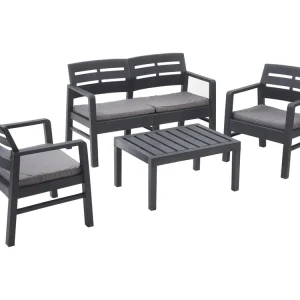 Dgyas outdoor loungeset, Tuinset met 2 fauteuils, 1 bank en 1 salontafel, Binnen- en buitenlounge met kussens, 100% Made in Italy, Antraciet