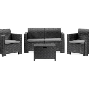Dmotto outdoor loungeset, Tuinset met kussens, Rotan effect loungeset voor binnen en buiten, 100% Made in Italy, Antraciet