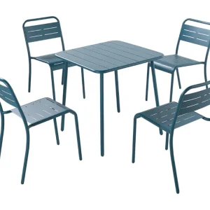 Tafel en Stoel Set van Blauw Staal voor 4 Personen Bergame