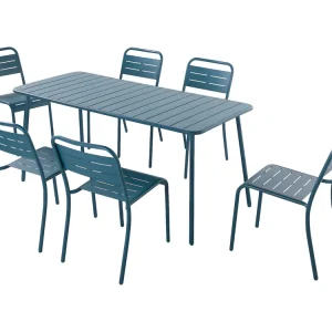 Set Tafel en Stoelen voor 6 Personen Blauw Bergame van Staal - Modern en Comfortabel