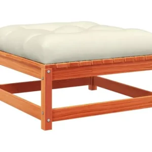Garden Furniture -Tuinvoetenbank met kussen massief grenenhout wasbruin