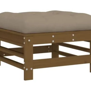 LivanTuinvoetenbank met kussen massief grenenhout honingbruin