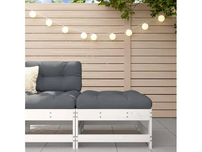 EzraTuinvoetenbank met kussen massief grenenhout wit