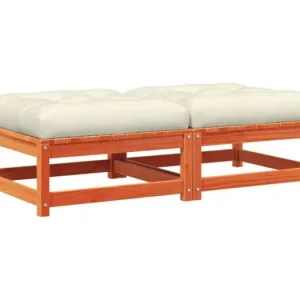 Garden Furniture -Tuinvoetenbanken met kussens 2 st massief grenenhout wasbruin