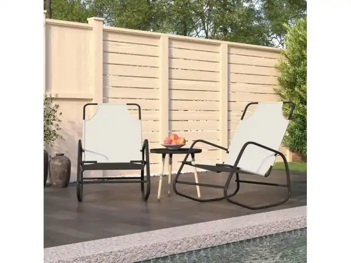 Schommelstoelen set van 2 cr??mekleurig staal en textileen