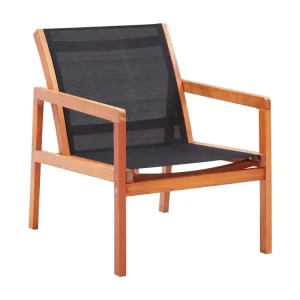 Zwarte tuinstoel van massief eucalyptushout en textileen