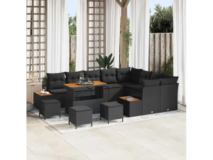 Tuin Sofa Set met kussen met opslag 13 pcs Zwart Poly riet