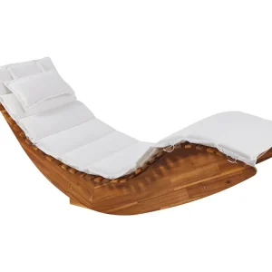 Ligstoel met kussen BRESCIA II Acaciahout Gebroken wit