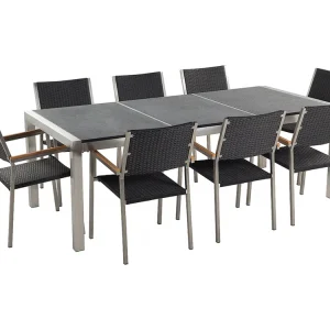 Tuinset 8-zitter GROSSETO Driedubbele plaat Graniet Gevlamd Zwart