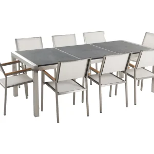 Tuinset 8-zitter GROSSETO Driedubbele plaat Graniet Gevlamd Zwart/wit