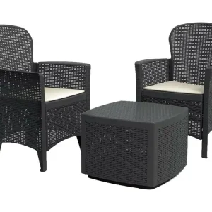 Dakain Outdoor Lounge Set, Tuinset met 2 Fauteuils en 1 Container Salontafel, Rotan Effect Woonkamer, 100% Made in Italy, Antraciet