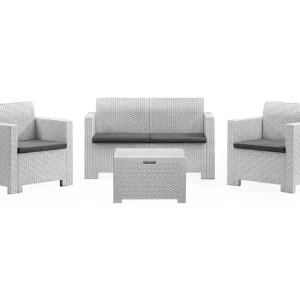 Venere loungeset voor buiten, Tuinset met kussens, Loungeset voor binnen en buiten met rotaneffect, 100% Made in Italy, Wit