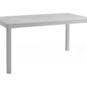 Debueh buitentafel, rechthoekige tuintafel, multifunctionele tuintafel met rotaneffect, 100% gemaakt in Itali?, 150x90h74 cm, wit