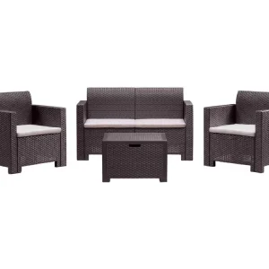 Venere loungeset voor buiten, Tuinset met kussens, Loungeset voor binnen en buiten met rotaneffect, 100% Made in Italy, Bruin