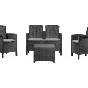 Dmorat outdoor loungeset, Tuinset met kussens, Rotan effect loungeset voor binnen en buiten, 100% Made in Italy, Antraciet