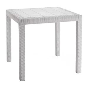 Marte buitentafel, Vaste vierkante tafel, Multifunctionele tuintafel met rotaneffect, 100% Made in Italy, 80x80h74 cm, Wit
