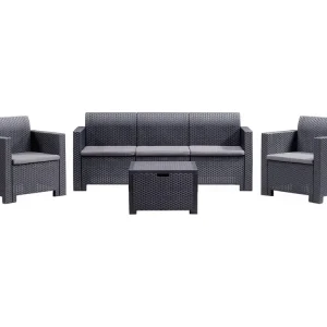 Venus loungeset voor buiten, Tuinset met kussens, Loungeset voor binnen en buiten met rotaneffect, 100% Made in Italy, Antraciet