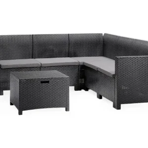 Eris buitenloungeset, Tuinset met kussens, Loungeset voor binnen en buiten met rotaneffect, 100% Made in Italy, Antraciet