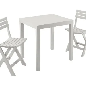 Ortisei outdoor loungeset, Tuinset met 1 rechthoekige tafel en 2 klapstoelen, Indoor en outdoor Pic Nic set, 100% Made in Italy, Wit