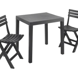 Ortisei outdoor loungeset, Tuinset met 1 rechthoekige tafel en 2 klapstoelen, Indoor en outdoor Pic Nic set, 100% Made in Italy, Antraciet