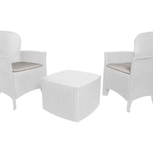 Naples outdoor loungeset, Tuinset met 2 fauteuils en 1 opbergtafel, Lounge met rotaneffect, 100% Made in Italy, Wit