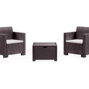 Dkrajn loungeset voor buiten, Tuinset met kussens, Loungeset voor binnen en buiten met rotaneffect, 100% Made in Italy, Bruin