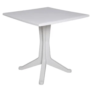 Trani buitentafel, Vaste vierkante plank, Multifunctionele tuintafel, 100% Made in Italy, 70x70h72 cm, Wit