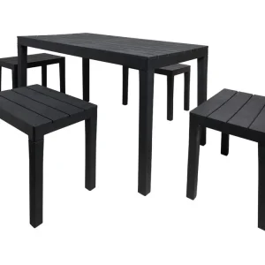 Sanremo outdoor loungeset, Tuinset met 1 rechthoekige tafel en 4 banken, Picknickset voor binnen en buiten, 100% Made in Italy, Antraciet